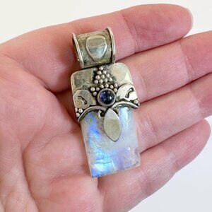 Moonstone Pendant, Sterling Silver, Vintage: Amethyst Bali Large Boho